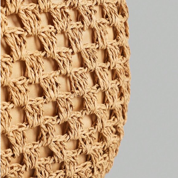 Hollow Straw Wovan Shoulder Bag Large Brown - Picture 4 of 5